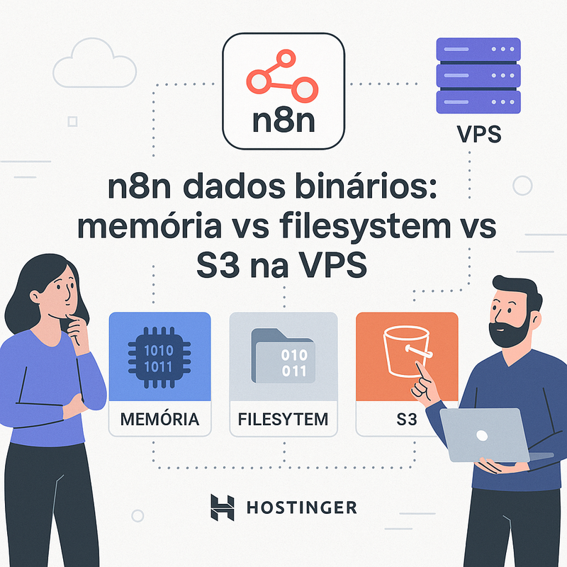 n8n dados binários memória vs filesystem vs S3 na VPS: quando usar cada um?