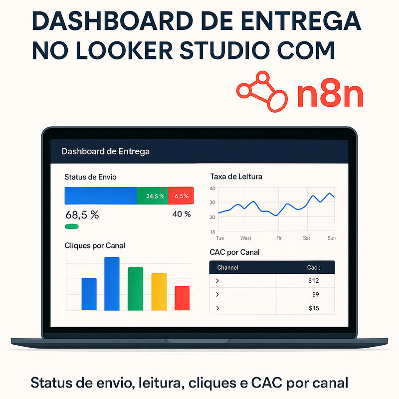 Como criar um dashboard de entrega no Looker Studio com n8n: status de envio, leitura, cliques e CAC por canal